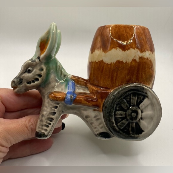Occupied Japan Donkey with Barrel Indoor Planter, Mid Century Donkey Figurine - Picture 1 of 9